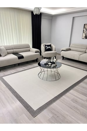 Modern Bej Gri Çerçeveli Sisal Dokuma Mutfak Halısı - Antre Yolluğu