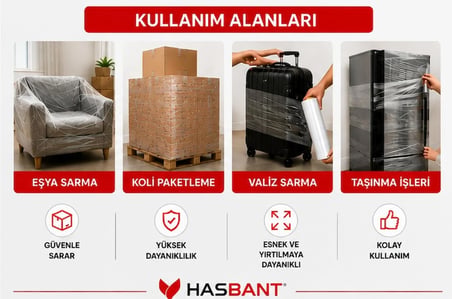 Has Bant Streç Film Şeffaf 50 Cmx100M - 17 Mikron - 1,3 Kg - Taşınma Ve Paketleme İçin