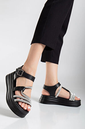 Taşlı Platform Dolgu Taban Sandalet