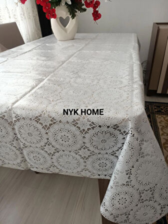 NYK HOME Hasır Desen Lüks Pvc Silinebilir Masa Örtüsü Tüm Renk Ve Ölçüler  BEYAZ