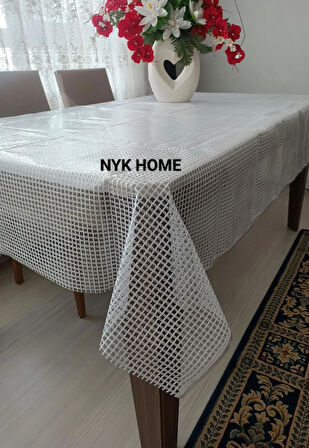 NYK HOME Hasır Desen Lüks Pvc Silinebilir Masa Örtüsü Tüm Renk Ve Ölçüler  BEYAZ