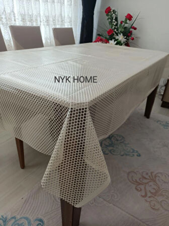 NYK HOME Hasır Desen Lüks Pvc Silinebilir Masa Örtüsü Tüm Renk Ve Ölçüler  KREM