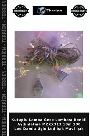 Kutuplu Lamba Gece Lambası Renkli Aydınlatma MZXX313 10m 100 Led Damla Uçlu Led Işık Mavi Işık