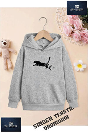 Kız/Erkek Çocuk Beyaz Kapüşonlu ''JAGUAR CIZGILI'' Baskılı Sweatshirt