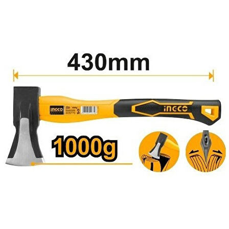 İngco Fiberglass Saplı Kampçı Odun Baltası 1000 Gr HAX03010008 