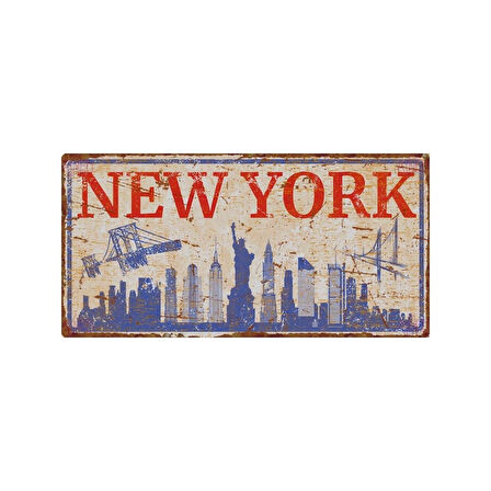 Manhattan Skyline Tasarımlı New York Retro Alüminyum Duvar Tabelası - 10x20 cm
