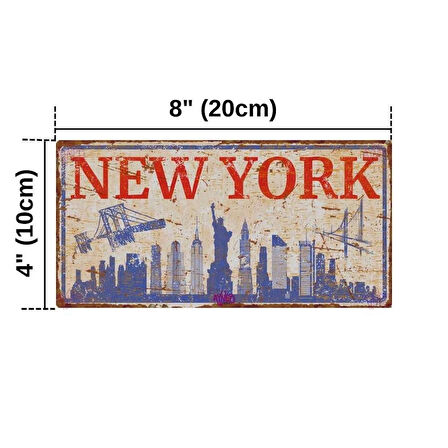 Manhattan Skyline Tasarımlı New York Retro Alüminyum Duvar Tabelası - 15x30 cm
