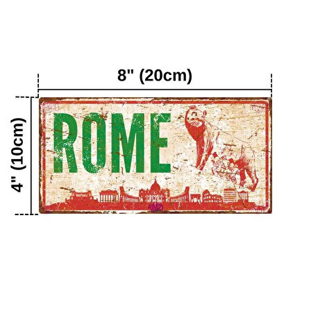 Roma İtalya Tasarımlı Eski Görünümlü Metal Tabela – Dekoratif Alüminyum Levha - 10x20 cm