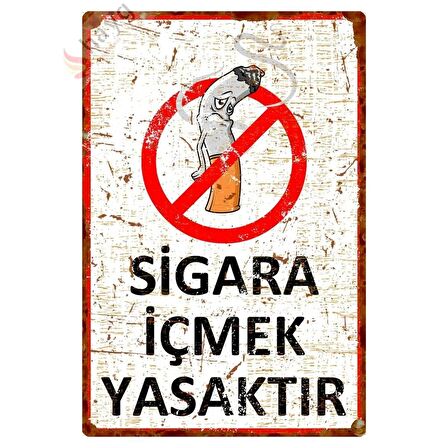 Hasta Karikatürlü Sigara İçmek Yasaktır Alüminyum Uyarı Levhası - Pas Görünümlü Dekoratif Metal Tabela - 20cm x 30cm