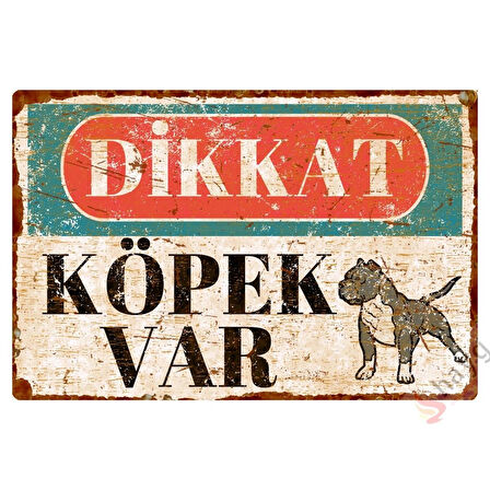 Vintage Dikkat Köpek Var Alüminyum Uyarı Levhası - Pitbull - Pas Görünümlü Dekoratif Tabela - 15cm x 22,5cm