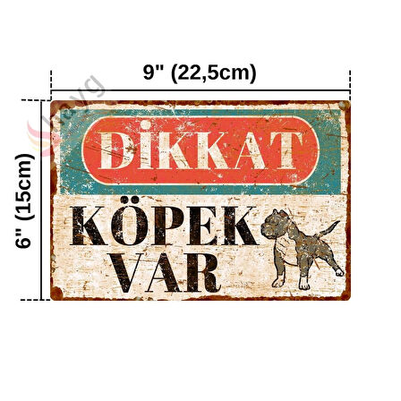 Vintage Dikkat Köpek Var Alüminyum Uyarı Levhası - Pitbull - Pas Görünümlü Dekoratif Tabela - 15cm x 22,5cm