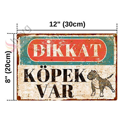 Vintage Dikkat Köpek Var Alüminyum Uyarı Levhası - Pitbull - Pas Görünümlü Dekoratif Tabela - 20cm x 30cm