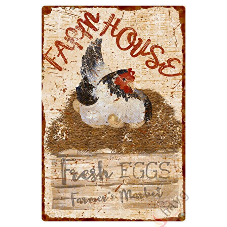 Farmhouse - Fresh Eggs - Farmer Market Dekoratif Alüminyum Tabela - 20cm x 30cm