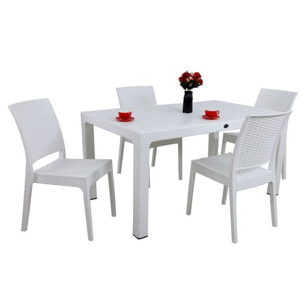Mandella Elit Rattan 90x150 4 kişilik Elit Sandalye Masa Takımı Beyaz