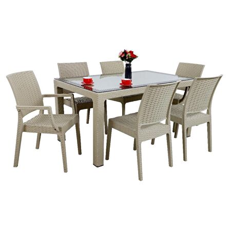 Mandella Elit Rattan 90x150 2 Elit Koltuk 4 Elit Sandalye Camlı Masa Takımı Cappucino