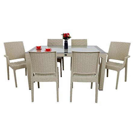 Mandella Elit Rattan 90x150 2 Elit Koltuk 4 Elit Sandalye Camlı Masa Takımı Cappucino