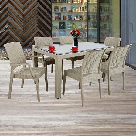 Mandella Elit Rattan 90x150 2 Elit Koltuk 4 Elit Sandalye Camlı Masa Takımı Cappucino