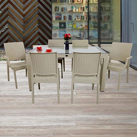 Mandella Elit Rattan 90x150 2 Elit Koltuk 4 Elit Sandalye Camlı Masa Takımı Cappucino