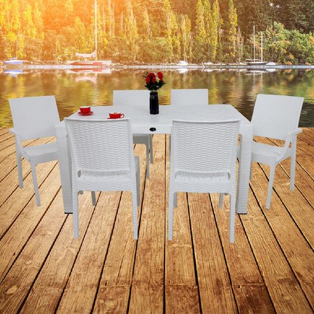 Mandella Elit 90x150 Rattan 2 Elit Koltuk 4 Elit Sandalye Masa Takımı Beyaz