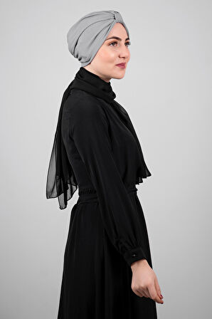 Gri Pratik Hazır Geçmeli Tesettür Bone Petekli Büzgülü 1204_15