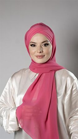 Pembe Pratik Hazır Geçmeli Bone Şal Şifon Kumaş Kendinden Boneli Üç Bantlı 1451_04