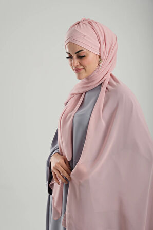 Pudra Pratik Hazır Geçmeli Bone Şal Şifon Kendinden Boneli İki Bantlı 1452_06