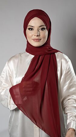 Bordo Pratik Hazır Geçmeli Bone Şal Şifon Kendinden Boneli İki Bantlı 1452_16