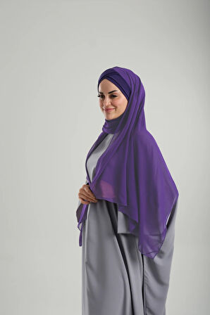Mor Pratik Hazır Geçmeli Bone Şal Şifon Kendinden Boneli İki Bantlı 1452_22