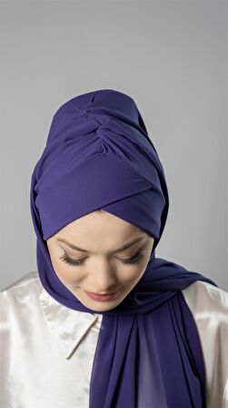 Mor Pratik Hazır Geçmeli Bone Şal Şifon Kendinden Boneli Tek Bantlı 1453_22