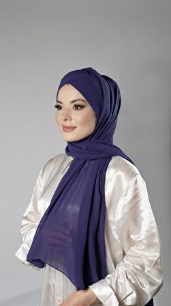 Mor Pratik Hazır Geçmeli Bone Şal Şifon Kendinden Boneli Tek Bantlı 1453_22