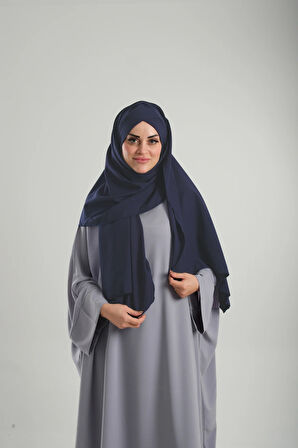 Lacivert Pratik Hazır Geçmeli Bone Şal Krep Mevsimlik Tek Bantlı 1453K_02