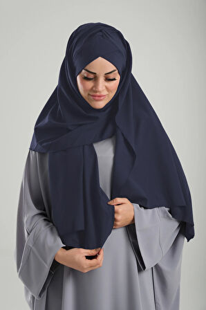 Lacivert Pratik Hazır Geçmeli Bone Şal Krep Mevsimlik Tek Bantlı 1453K_02