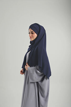 Lacivert Pratik Hazır Geçmeli Bone Şal Krep Mevsimlik Tek Bantlı 1453K_02