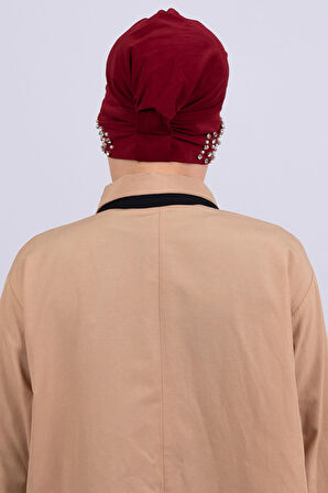 Bordo Pratik Hazır Geçmeli Tesettür Bone Sandy Kumaş Taşlı 1456_16