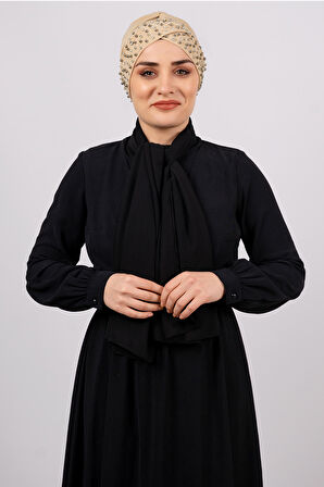 Sütlü Kahve Pratik Hazır Geçmeli Tesettür Bone Sandy Kumaş Taşlı 1456_26