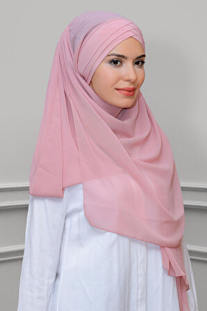 Pudra Arkadan Bağlamalı Şal Şifon Çapraz Üç Bantlı 1457_06
