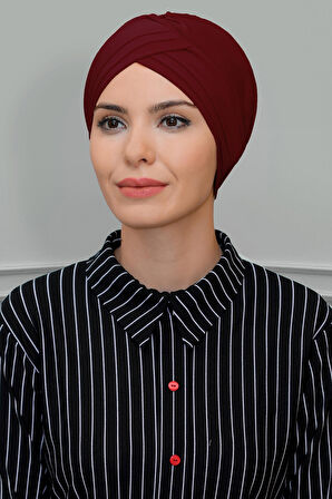 Bordo Pratik Hazır Geçmeli Tesettür Bone Sandy Kumaş Üç Çapraz 1803_16
