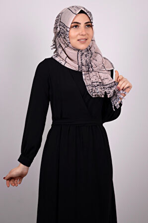 Pudra Pratik Hazır Geçmeli Tesettür Eşarp Kesik Elyaf Piliseli Çizgili Desenli 1818D2_06
