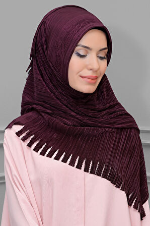 Şarabi Pratik Hazır Geçmeli Tesettür Eşarp Fukuro Piliseli Saçaklı Lazer Kesim 1828_08