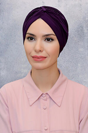 Mürdüm Pratik Hazır Geçmeli Tesettür Bone Fukuro Sandy Kumaş Büzgülü 1831_07