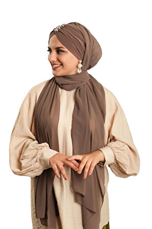 Vizon Arkadan Bağlamalı Şal Şifon Pileli Taşlı Elişi İşlemeli 1840_10