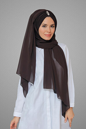 Kahve Arkadan Bağlamalı Şal Şifon Pileli Taşlı Elişi İşlemeli 1840_14