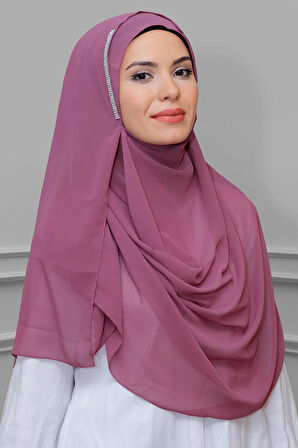 Gül Kurusu Pratik Hazır Geçmeli Malezya Şal Şifon Taşlı 1850_18