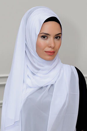 Beyaz Arkadan Bağlamalı Şal Şifon Çapraz Bantlı Drapeli 1911_42