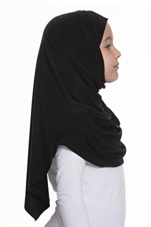 Siyah Pratik Hazır Geçmeli Çocuk Tesettür Bone Sandy Kumaş Kendinden Boneli 78_01