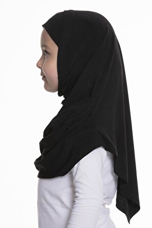 Siyah Pratik Hazır Geçmeli Çocuk Tesettür Bone Sandy Kumaş Kendinden Boneli 78_01