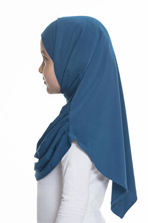 Petrol Mavisi Pratik Hazır Geçmeli Çocuk Tesettür Bone Sandy Kumaş Kendinden Boneli 78_17