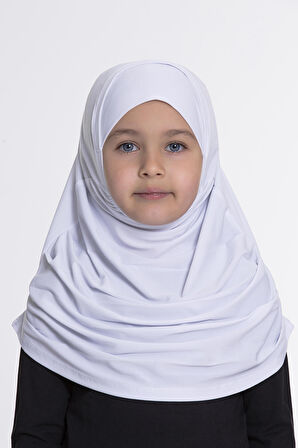 Beyaz Pratik Hazır Geçmeli Çocuk Tesettür Bone Sandy Kumaş Kendinden Boneli 78_42