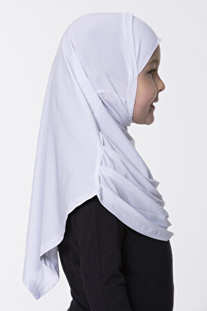 Beyaz Pratik Hazır Geçmeli Çocuk Tesettür Bone Sandy Kumaş Kendinden Boneli 78_42