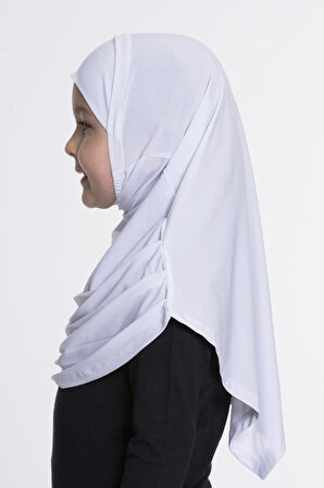 Beyaz Pratik Hazır Geçmeli Çocuk Tesettür Bone Sandy Kumaş Kendinden Boneli 78_42